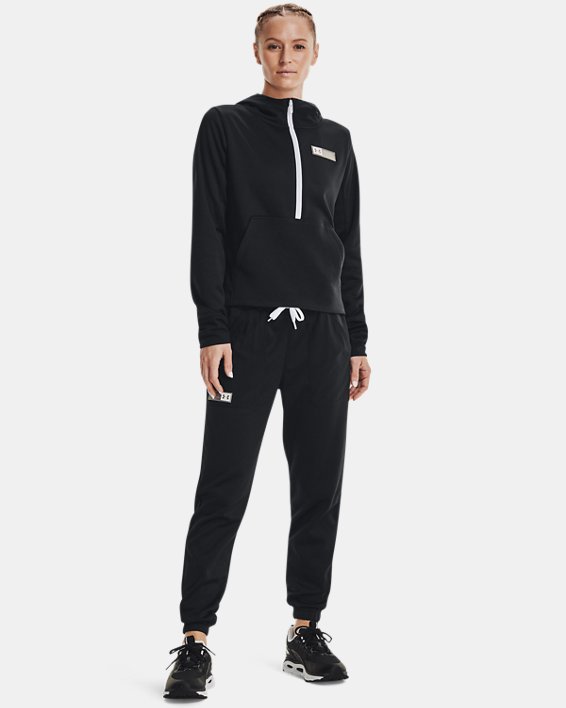 Damen Armour Fleece® Oberteil aus Materialmix mit ½ Zip, Black, pdpMainDesktop image number 2
